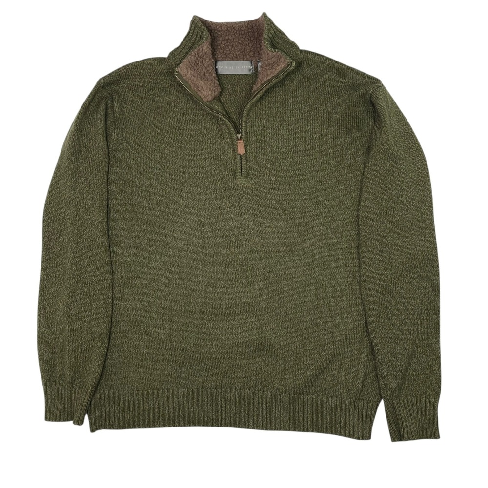 Oscar De La Renta Men's 1/4 Zip Sweater Green‎ Sherpa Mock Neck Sz M Designer